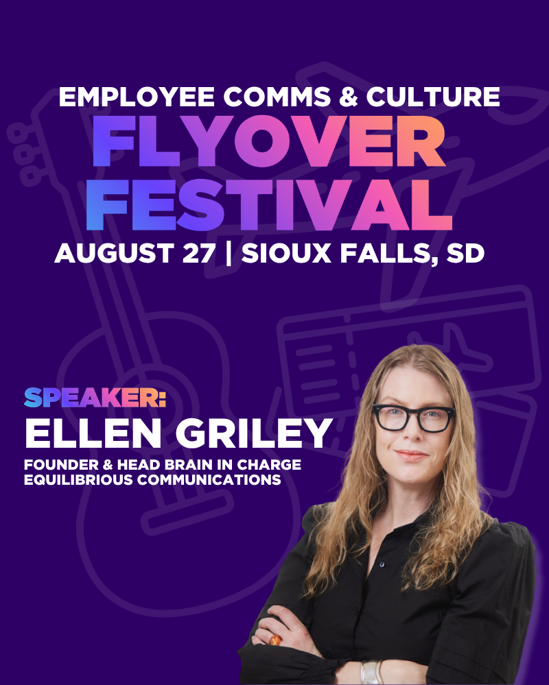 Speaker announcement graphic for Flyover Festival 2026. Purple background with festival branding. Headshot of Ellen Griley..