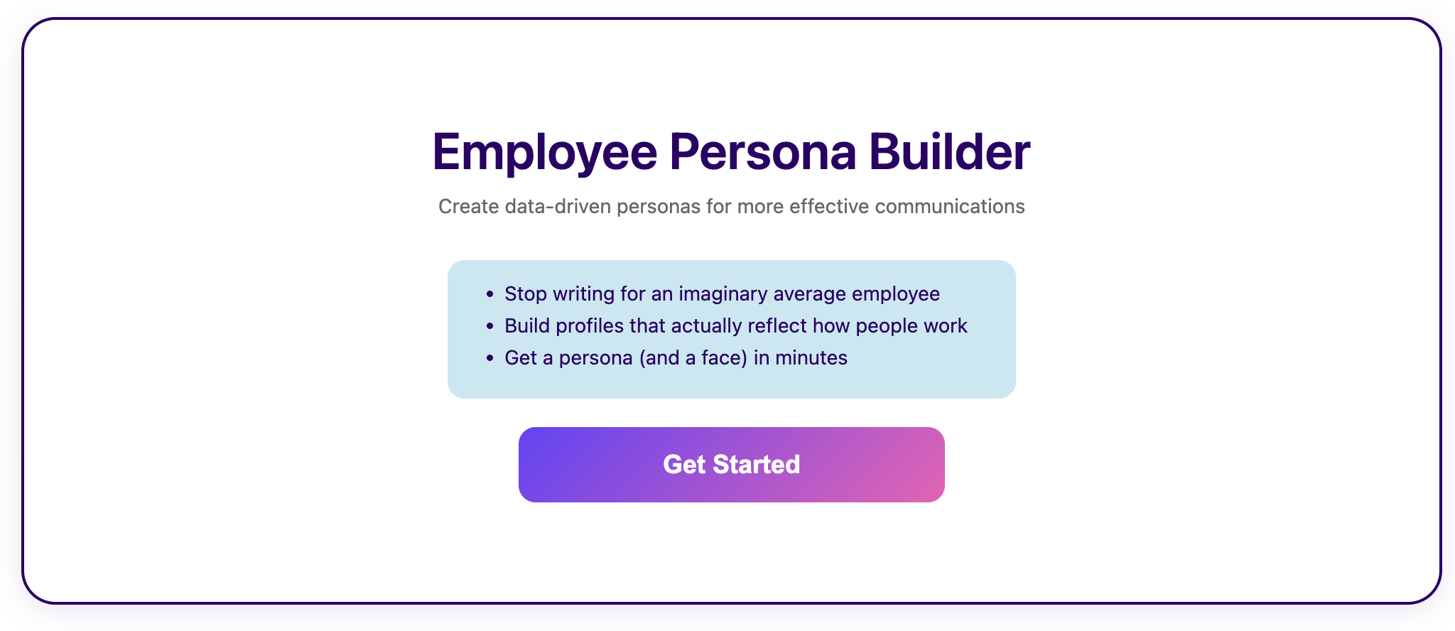 Employee Persona Builder screenshot. Built by ICology for communicators.