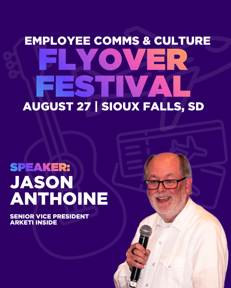 Speaker announcement graphic for Flyover Festival 2026. Purple background with festival branding. Headshot of Jason Anthoine..