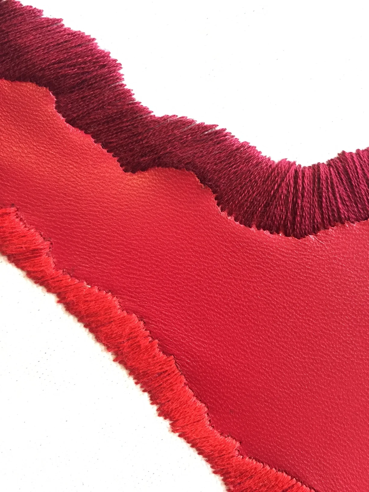 RED LEATHER + SATIN STITCH ON CANVAS