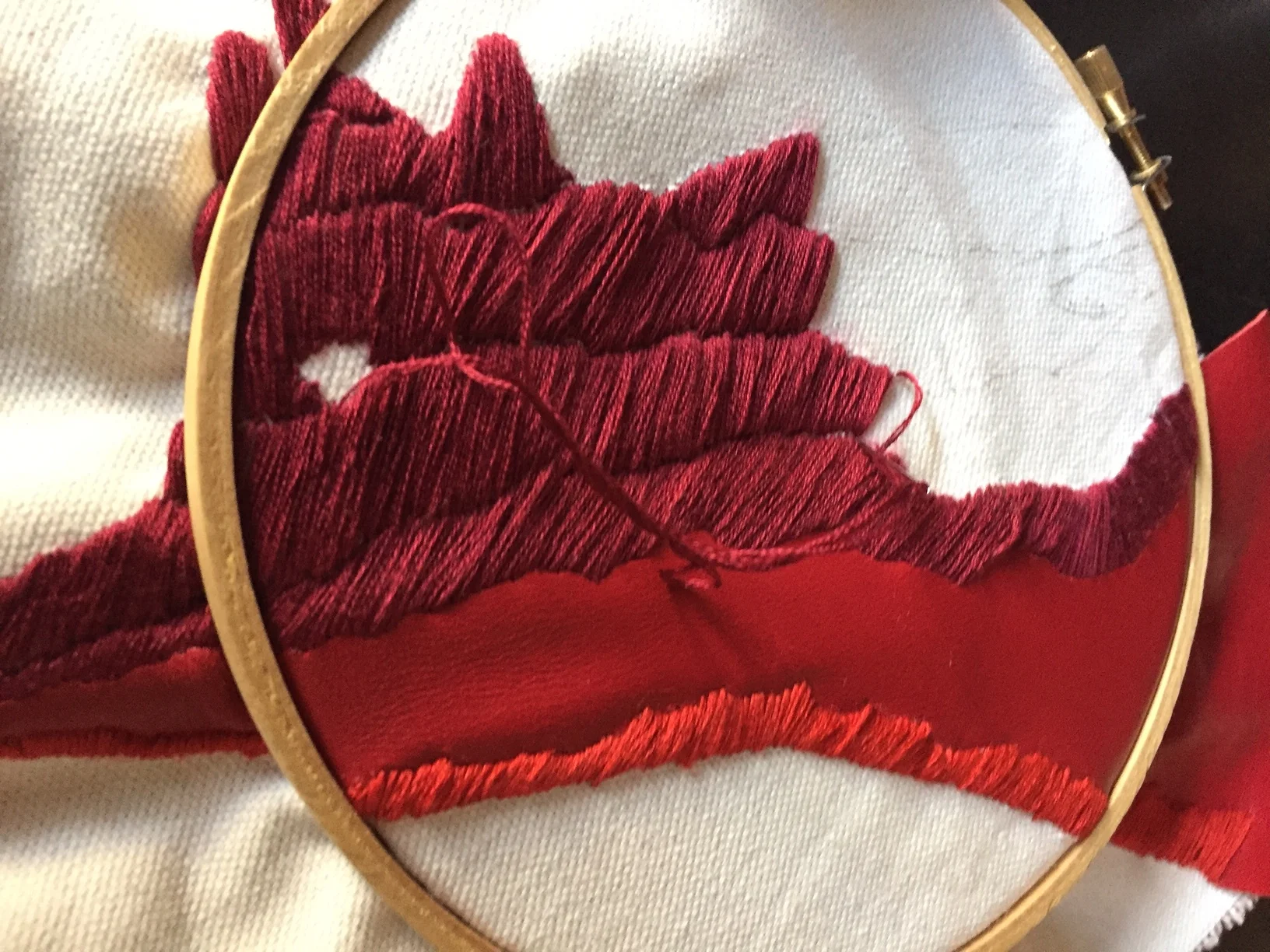 LEATHER + SATIN STITCH ON CANVAS