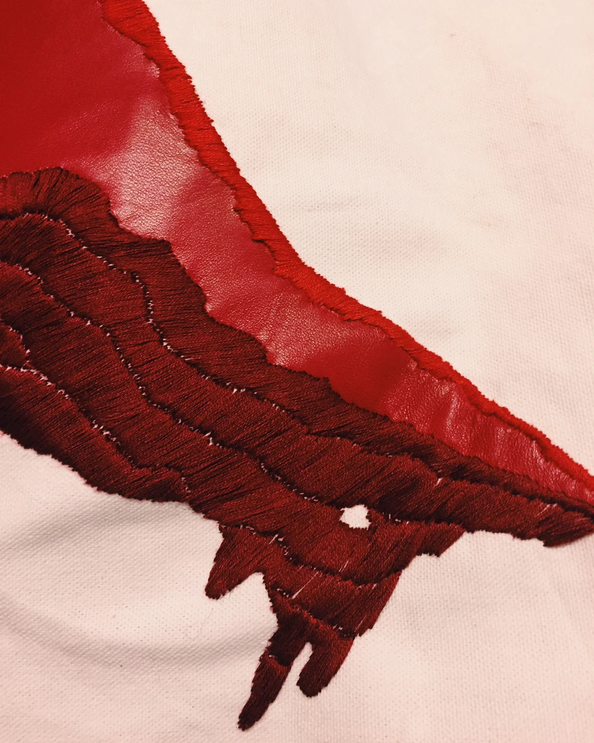 LEATHER + SATIN STITCH ON CANVAS