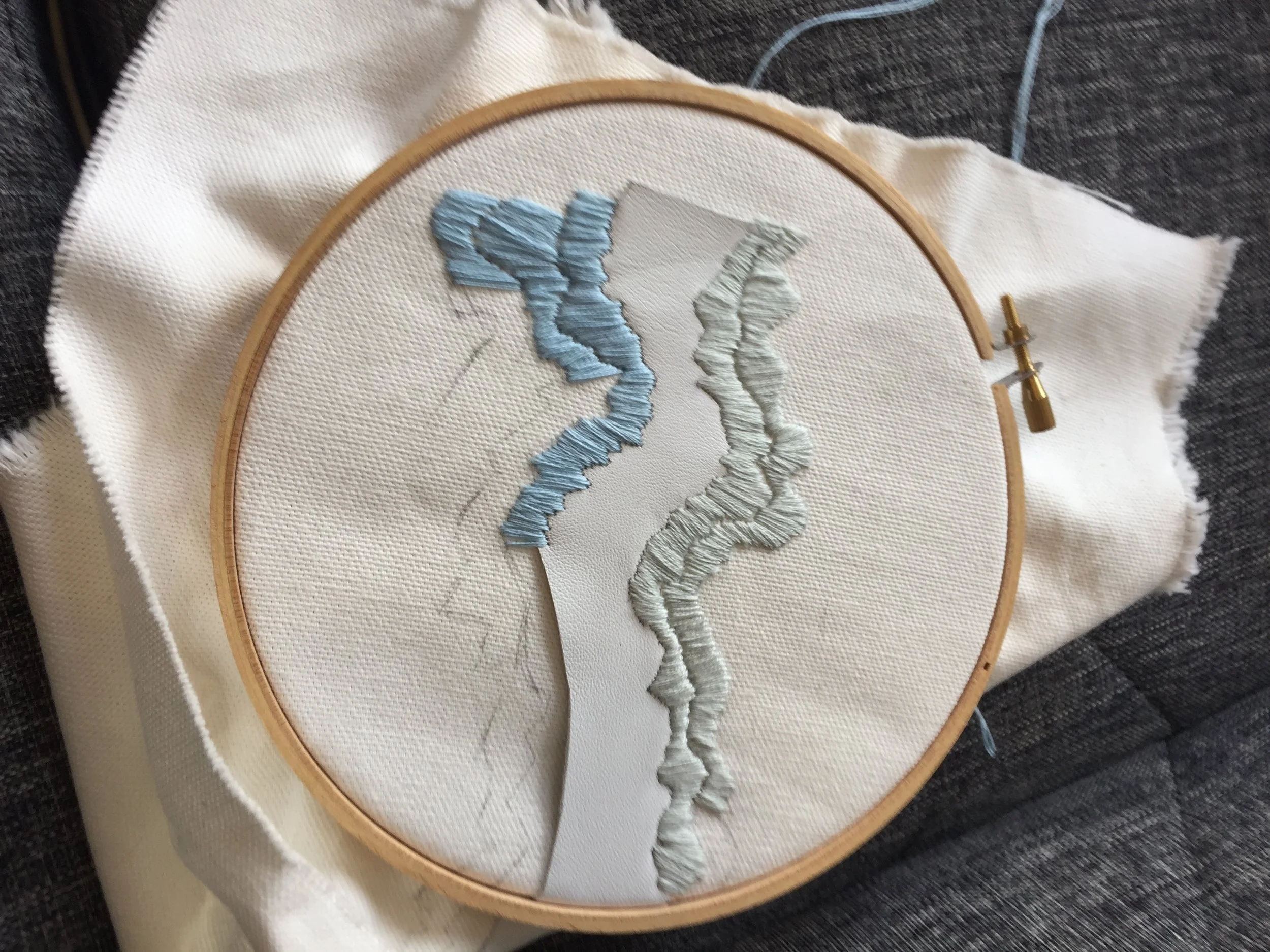 LEATHER + SATIN STITCH ON CANVAS