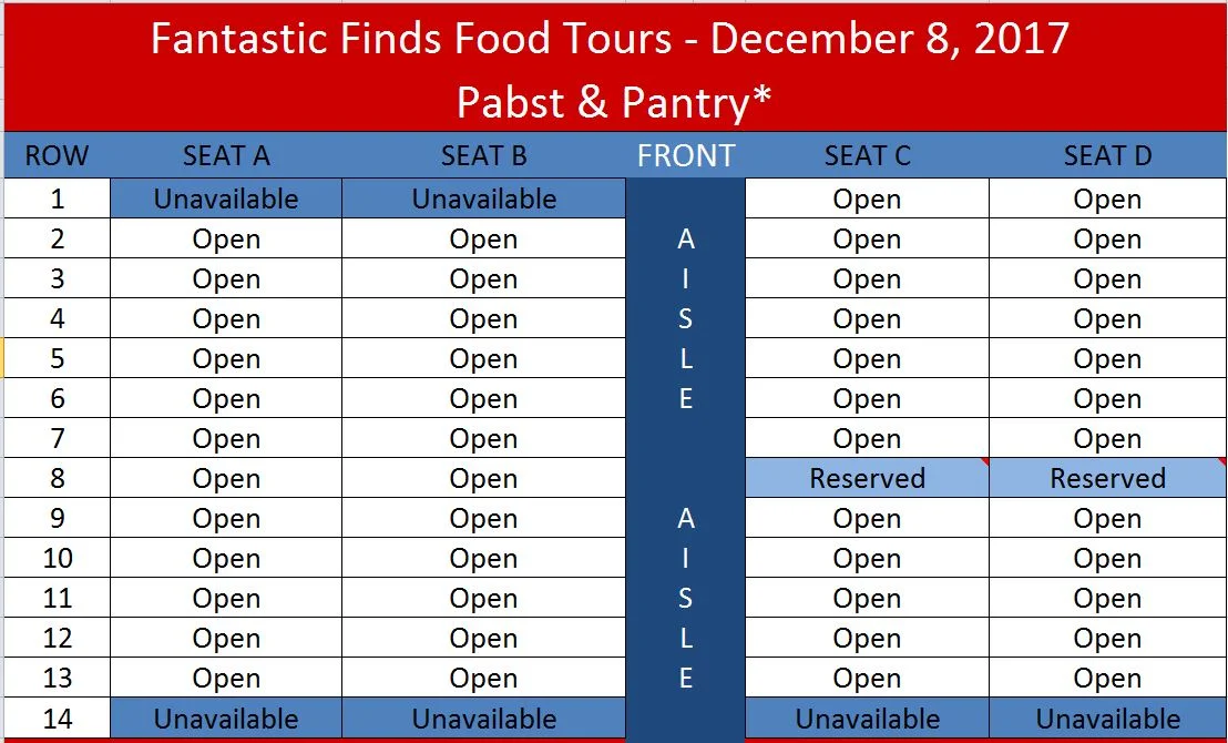 Please select your seat and indicate your choice on the form at check out.