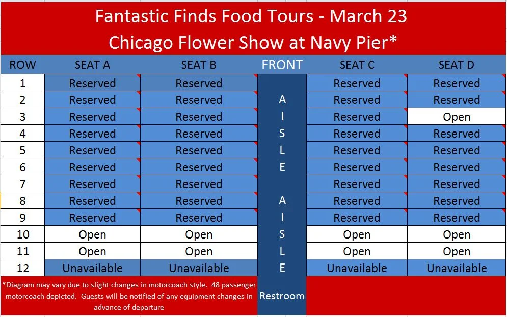 Please select your seat from those available and indicate your choice on the form at checkout.