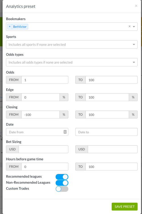 betvictor preset on trademate sports