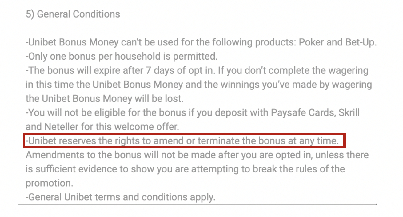 Extraction of the bonus terms and conditions at one of the major bookmakers