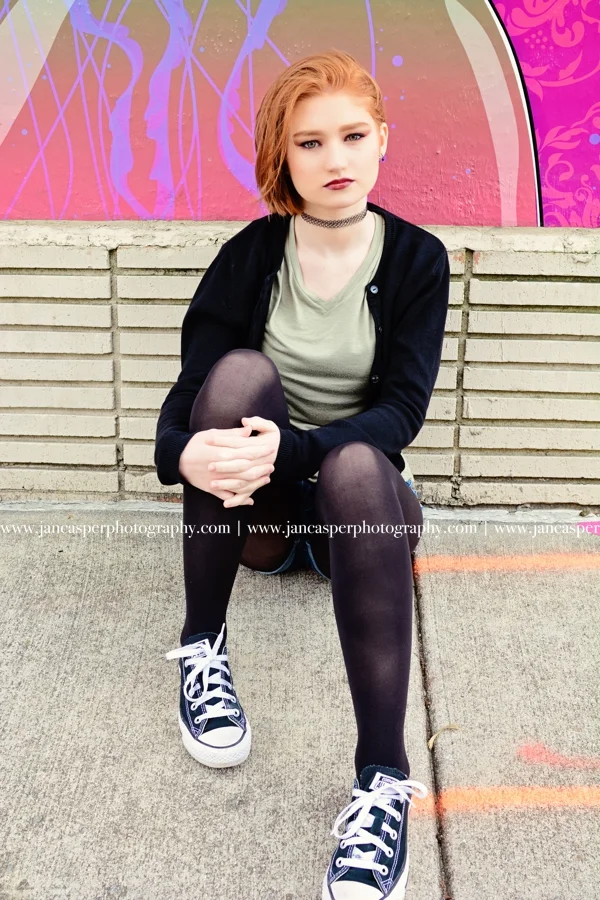 senior portrait neon arts district Norfolk Jan Casper Photography Virginia