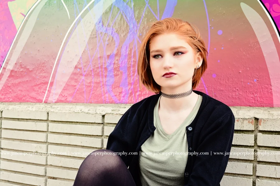 senior portrait neon arts district Norfolk Jan Casper Photography Virginia