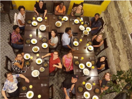 This photo was taken after our cooking class as we were enjoying the fruits of our labor!