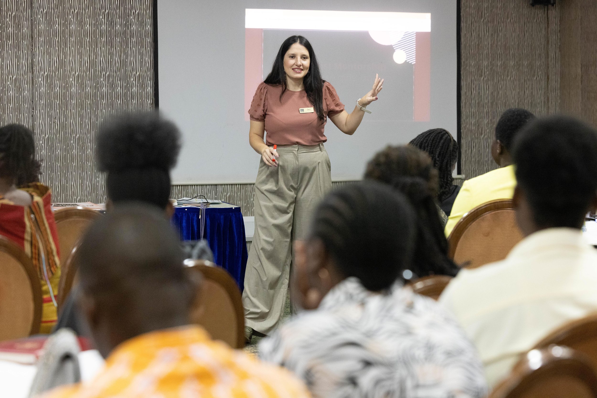  Ceci Arriaza, (Senior Programs Manager at She’s the First) facilitating a session on how to build stronger mentorship programs to build girls’ agency during the Girls First Summit in Kampala, Uganda on July 11th, 2024.The session explored feminist m