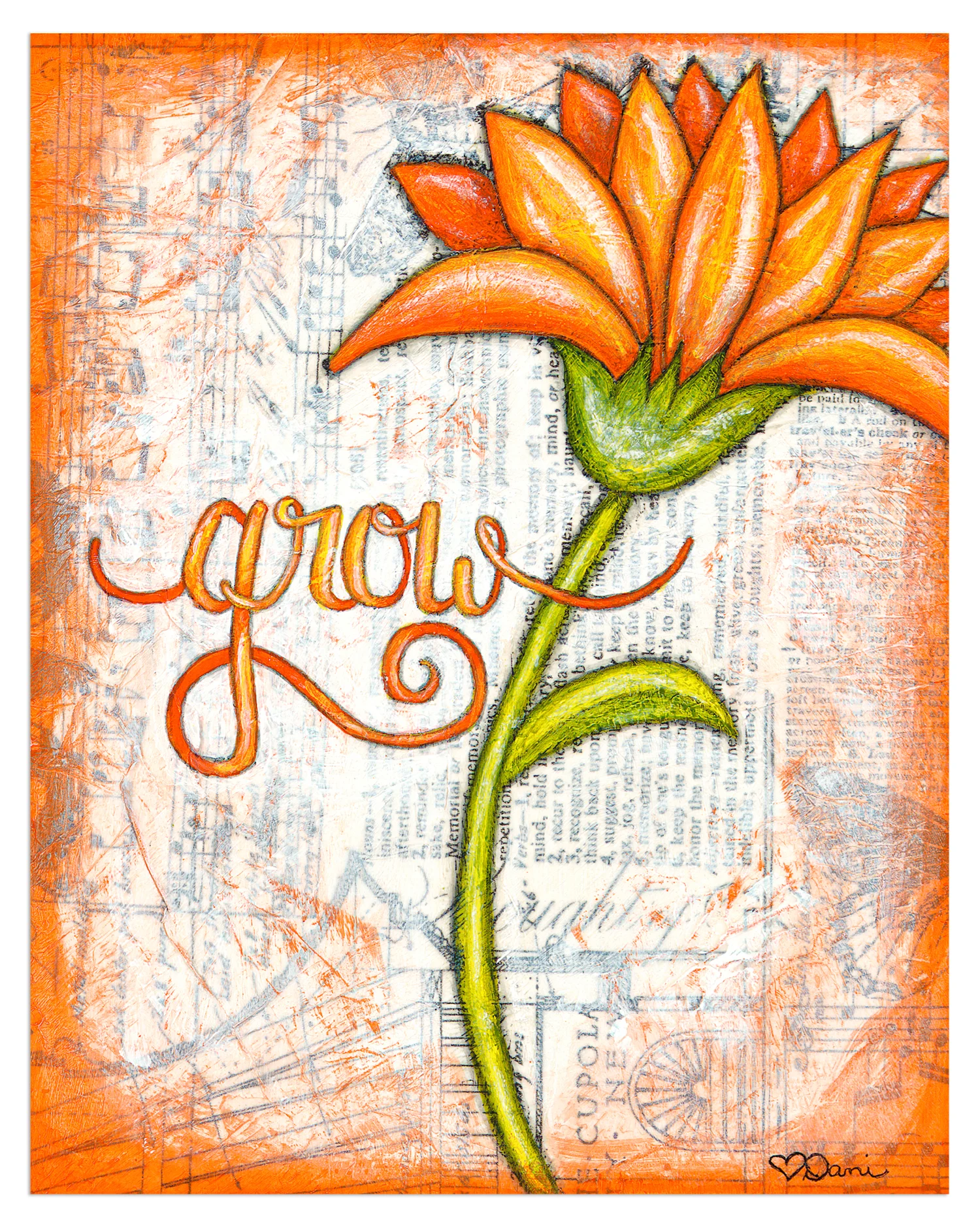 Orange Daisy Mixed Media Art Print
