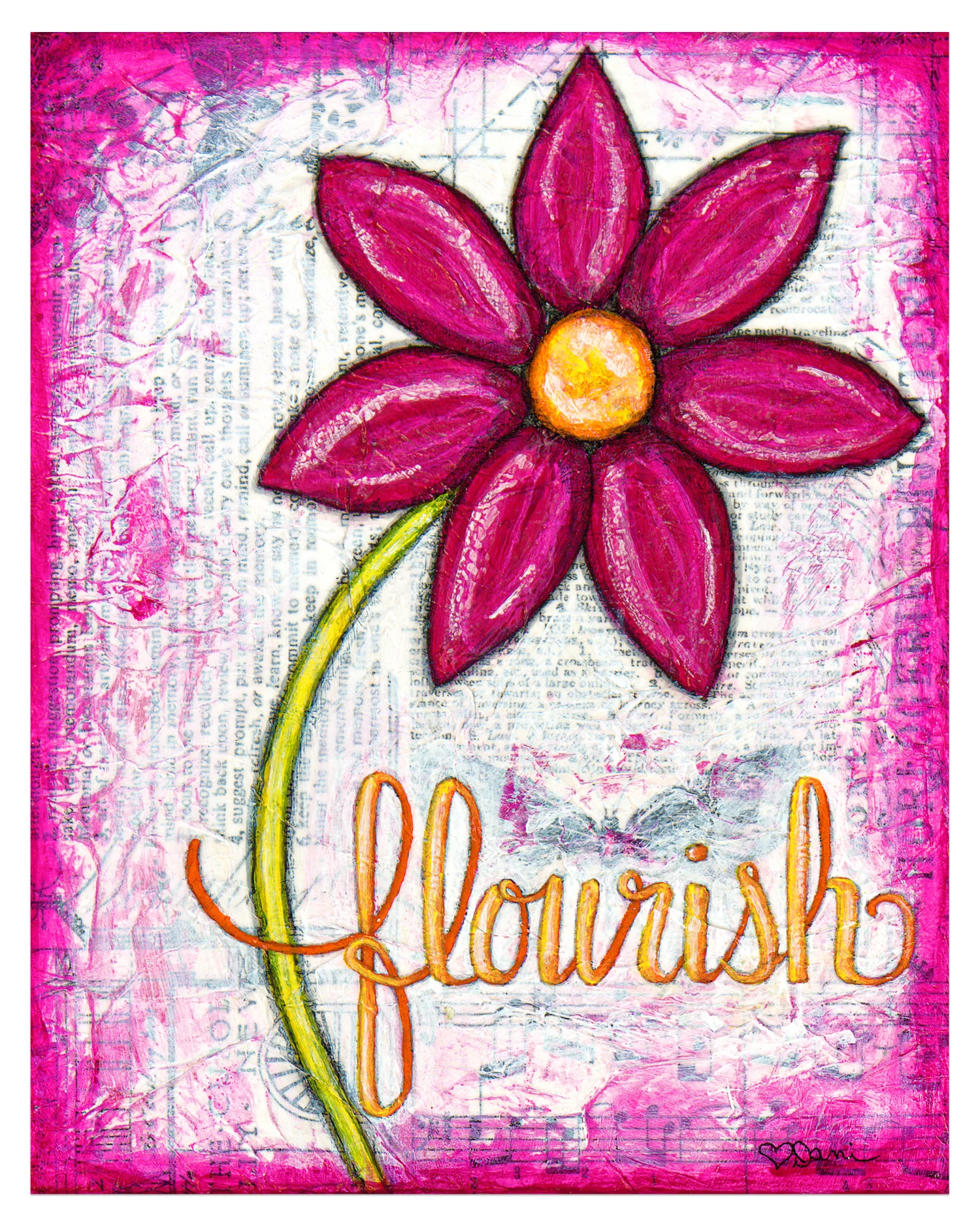 Flourish Pink Daisy Mixed Media Art Print