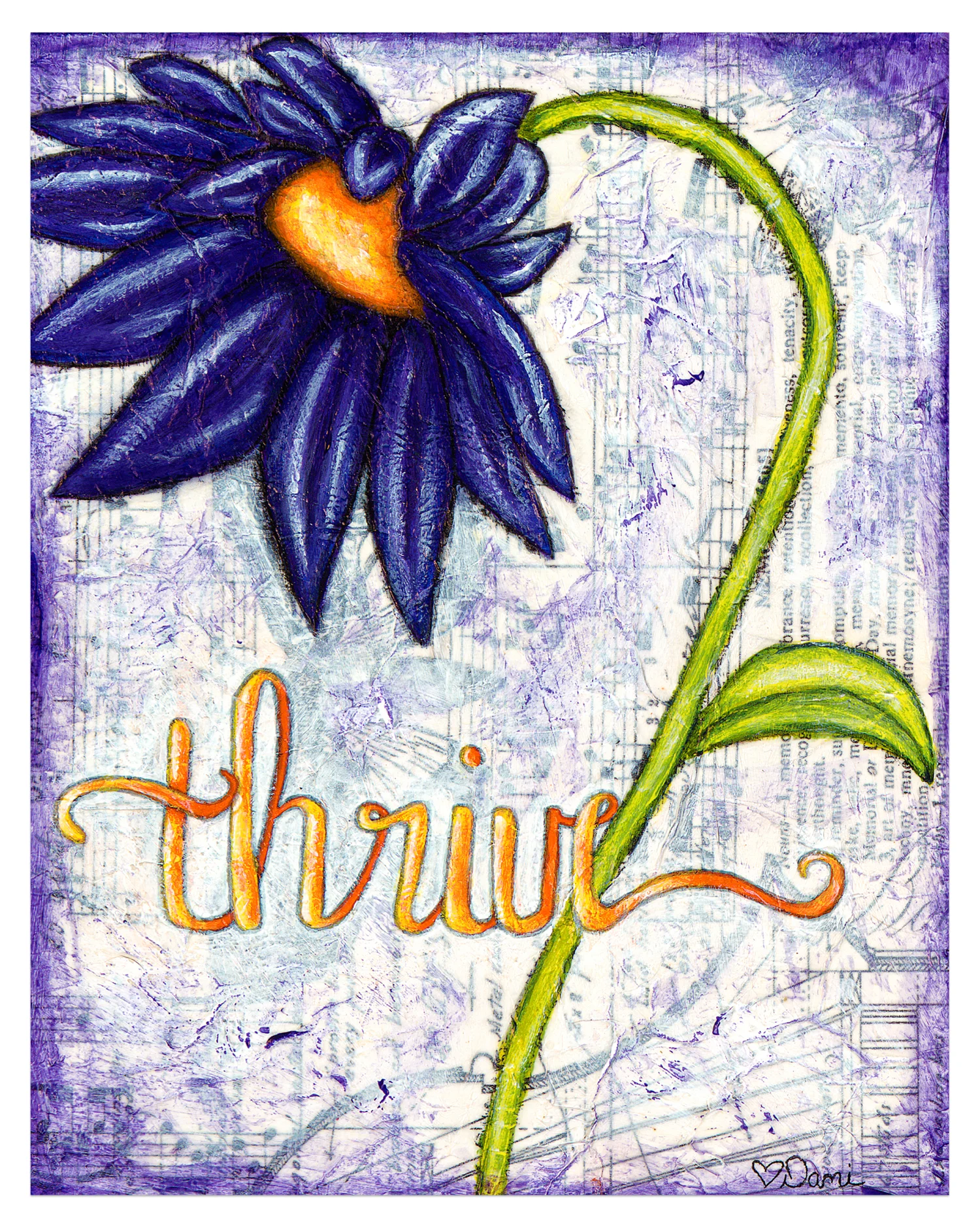 Purple Thrive Daisy Mixed Media Art Print