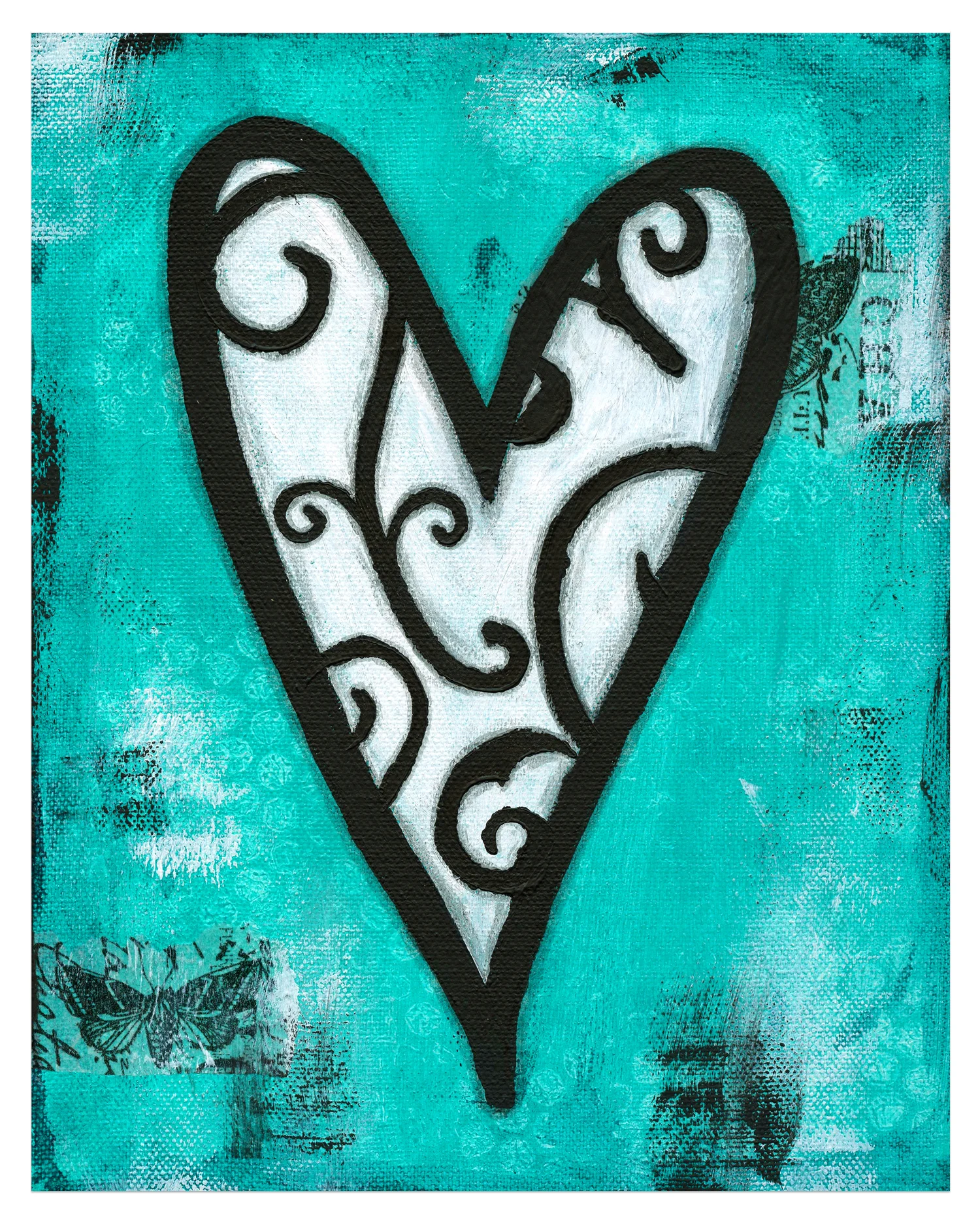 Turquoise Heart Mixed Media Painting