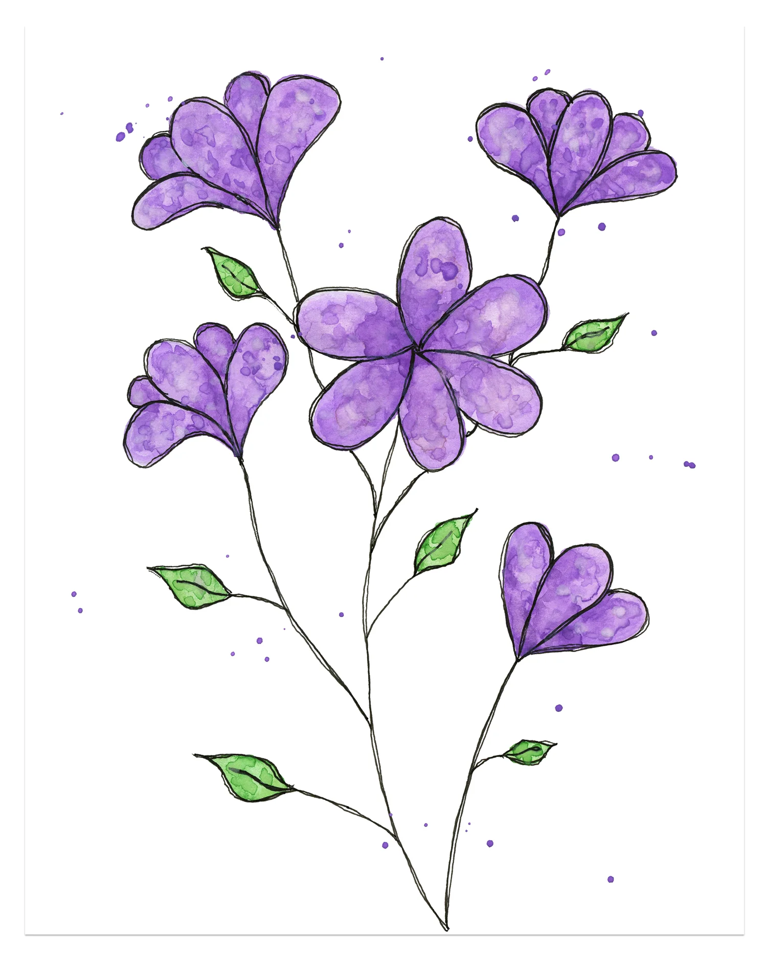 Purple Daisy Watercolor Art Print