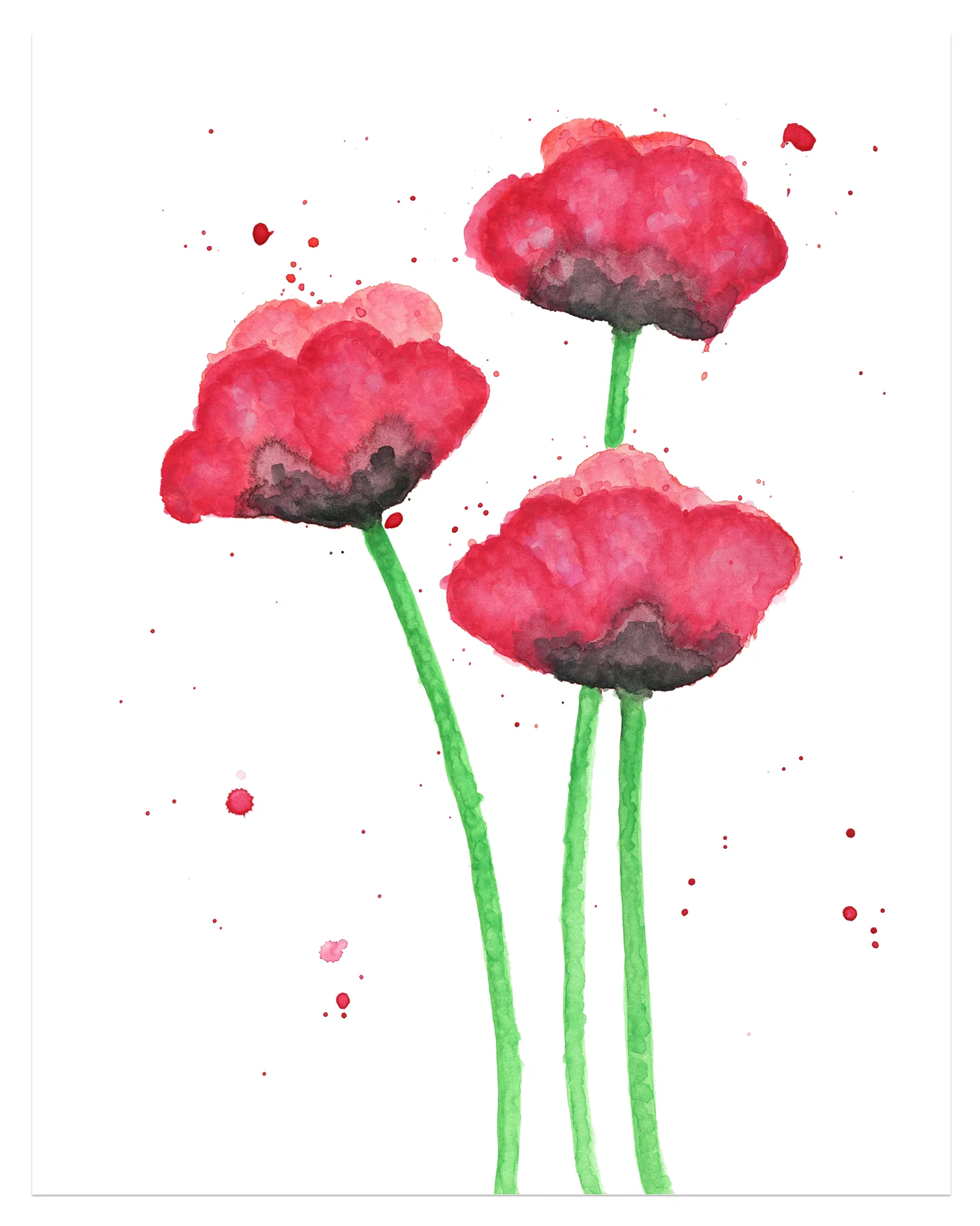 Red Watercolor Poppy Art