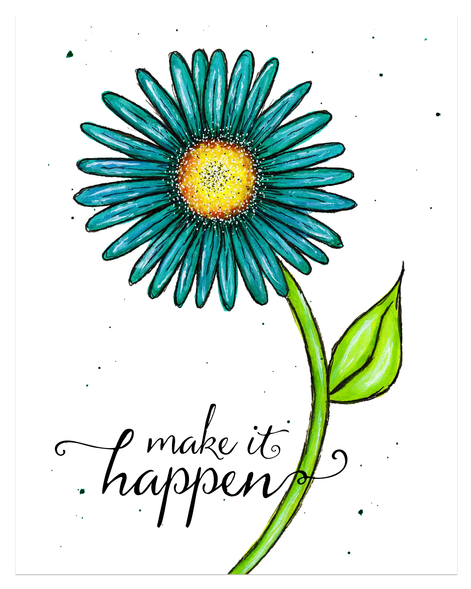 Make It Happen Daisy Watercolor Art Print.