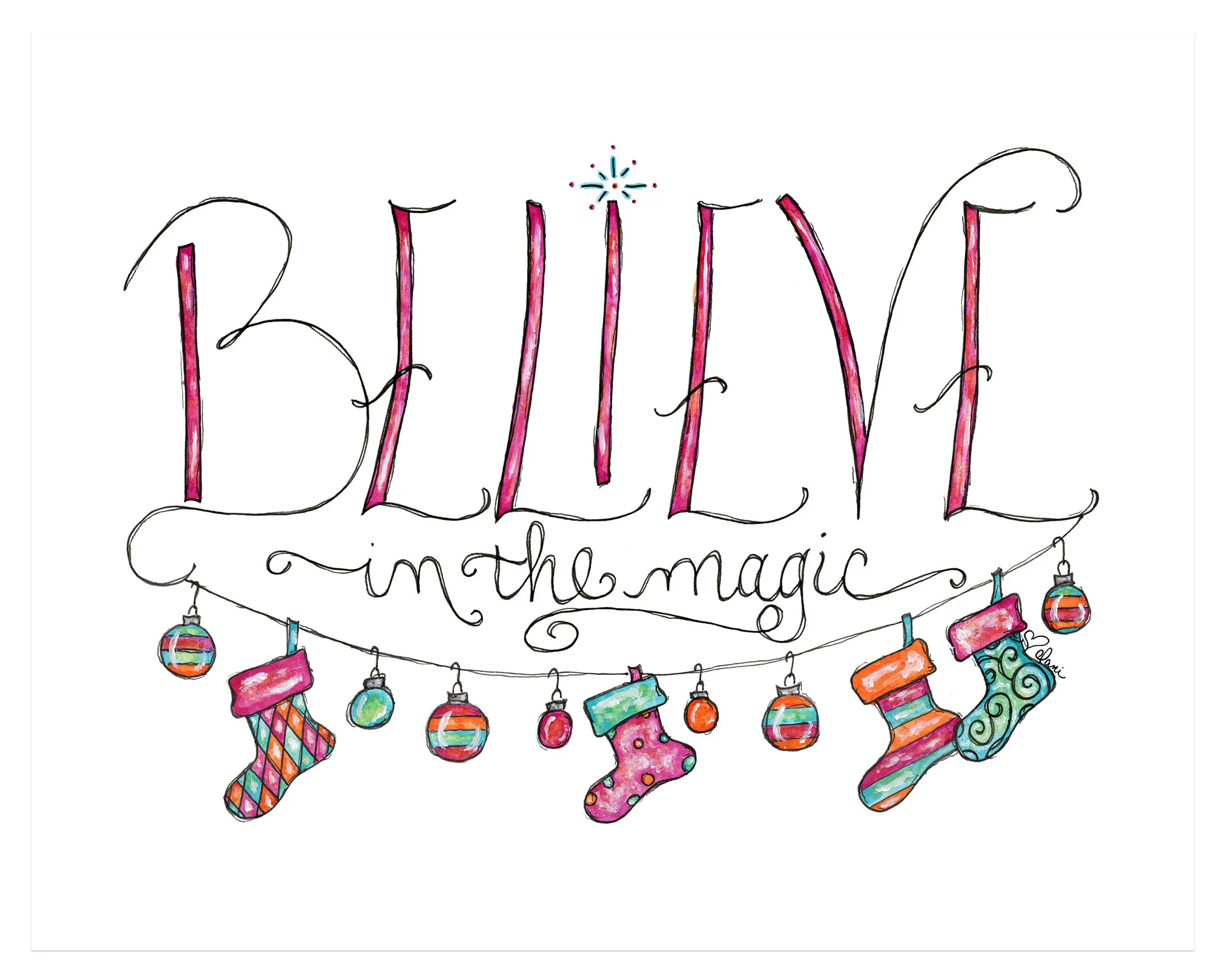 Christmas Believe in the Magic Watercolor Art