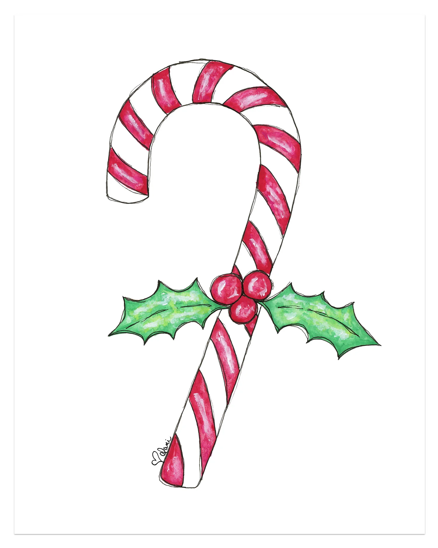 Christmas Candy Cane Watercolor Art