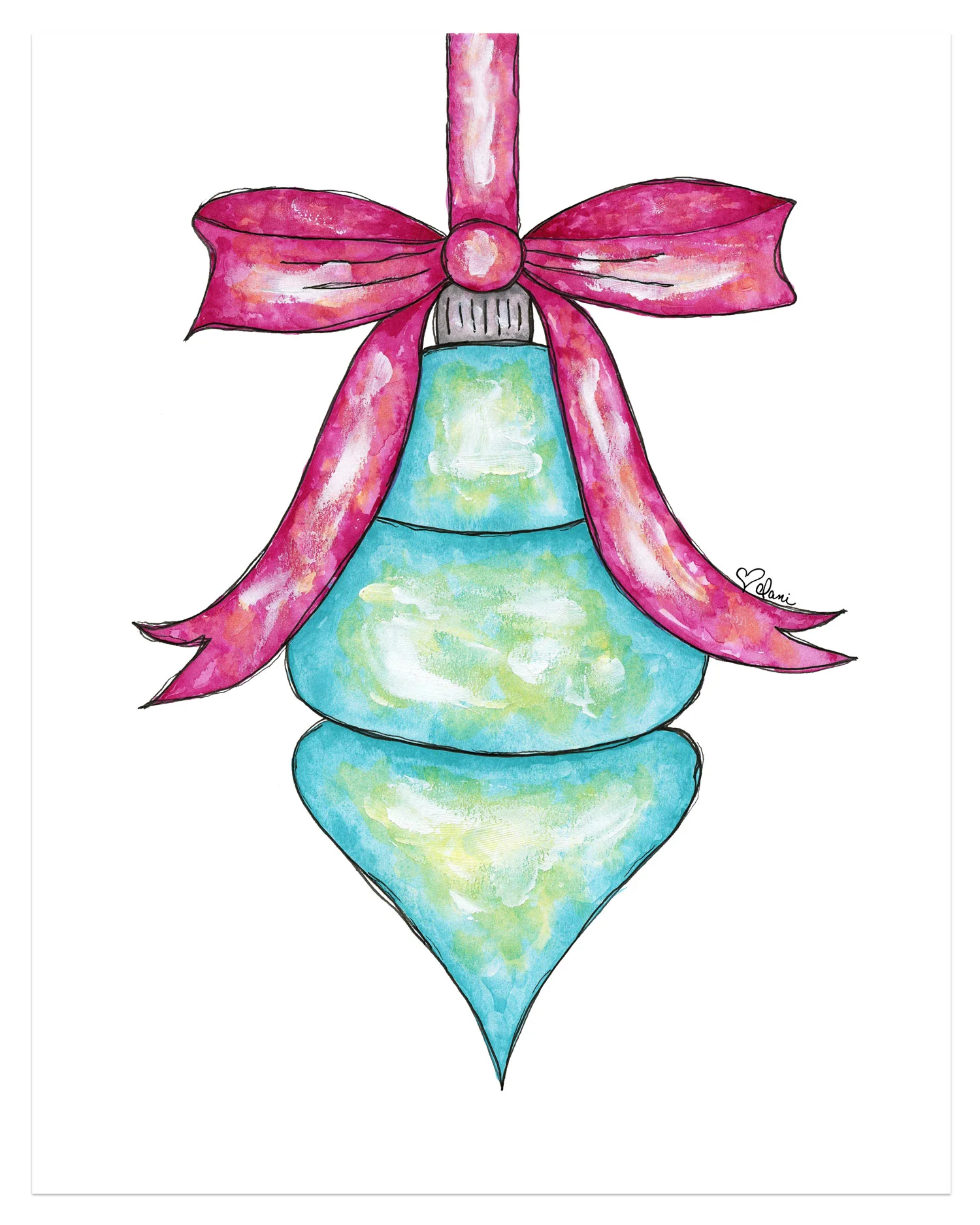 Teal Christmas Bulb Watercolor Art