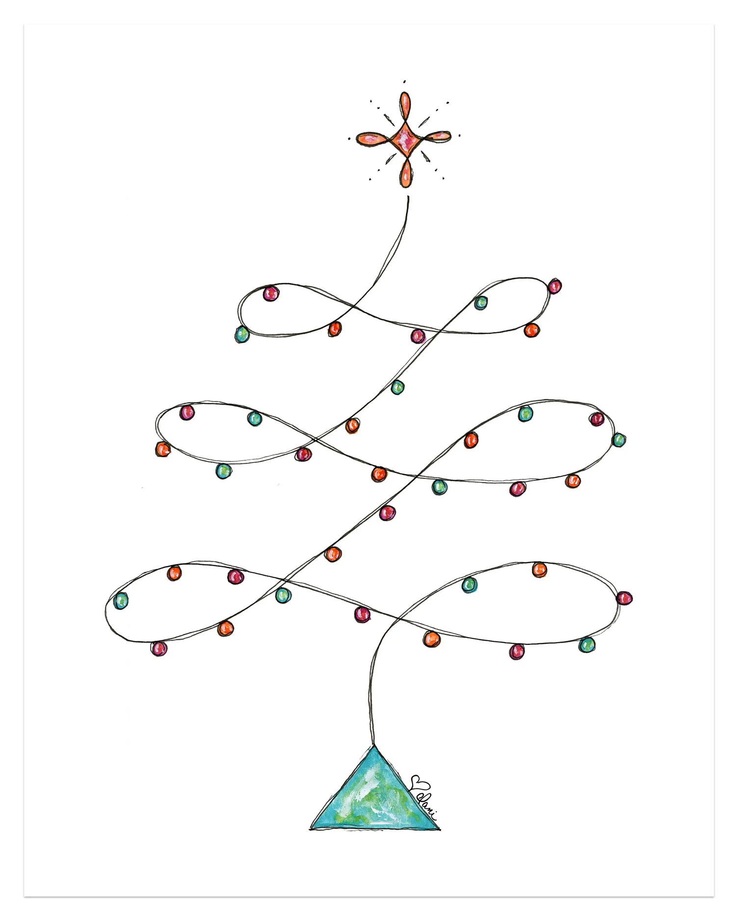 Whimsical Christmas Tree Watercolor Art