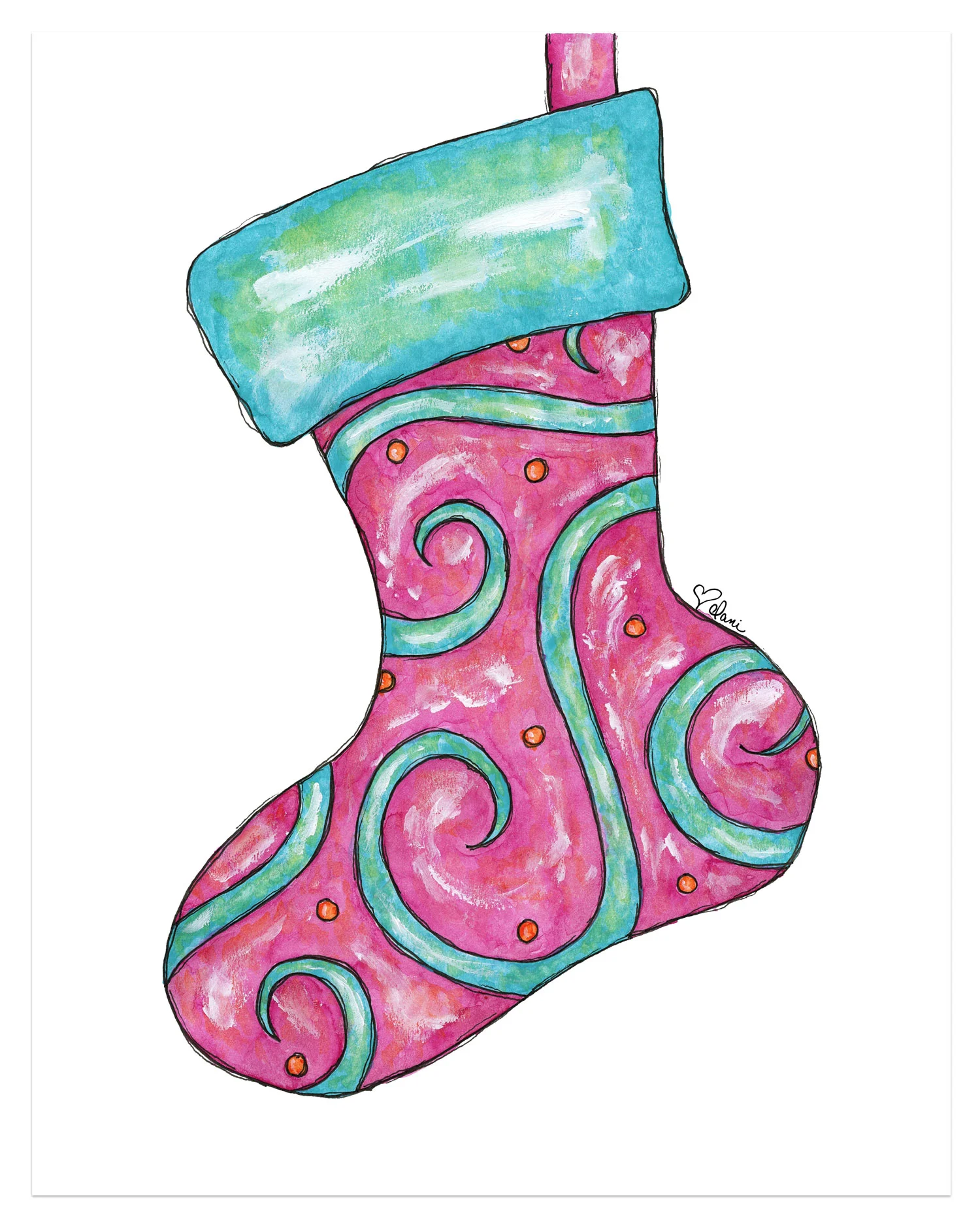 Pink Christmas Stocking Watercolor Art