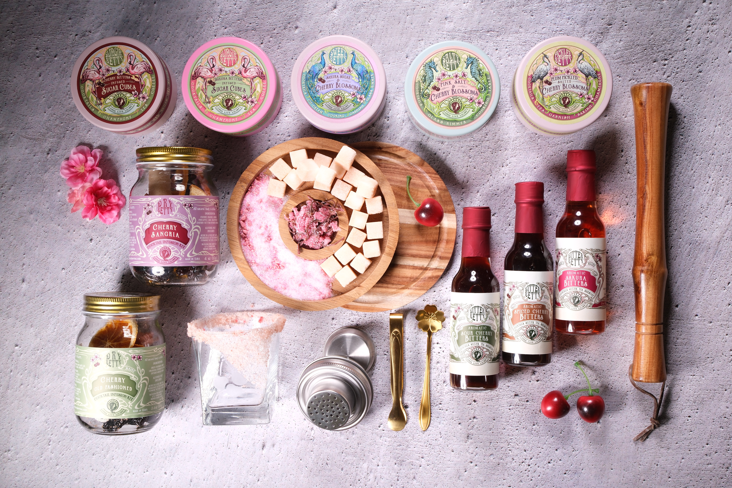 A selection of the value added products produced using Blenheim Park Maine's cherries and cherry blossoms