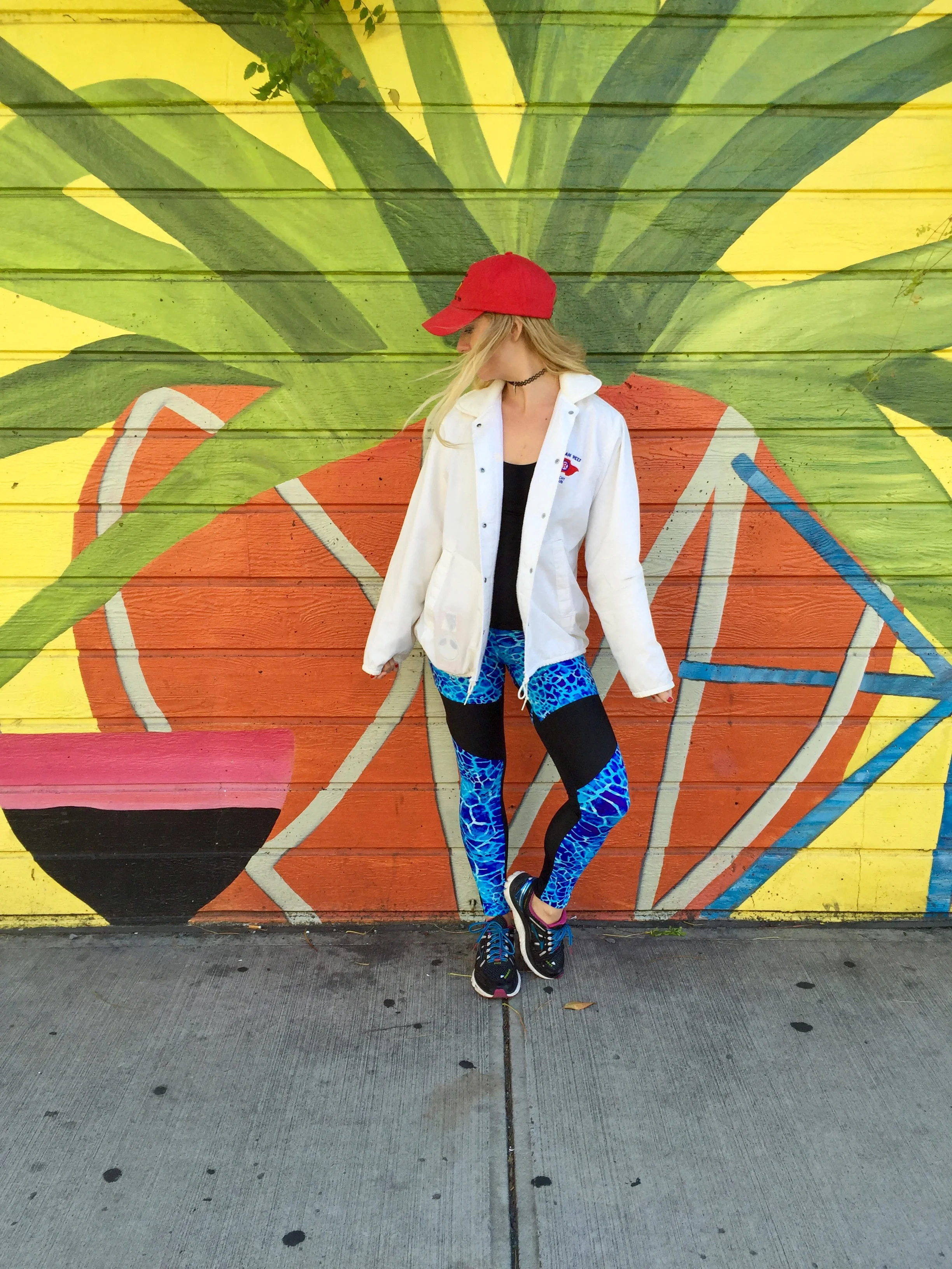 Hat and Jacket: Vintage, Top: Lululemon, Leggings: Zion's Den Apparel, Sneakers: Brooks Running
