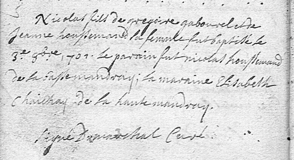 Nicolas Gabourel Baptized 1701