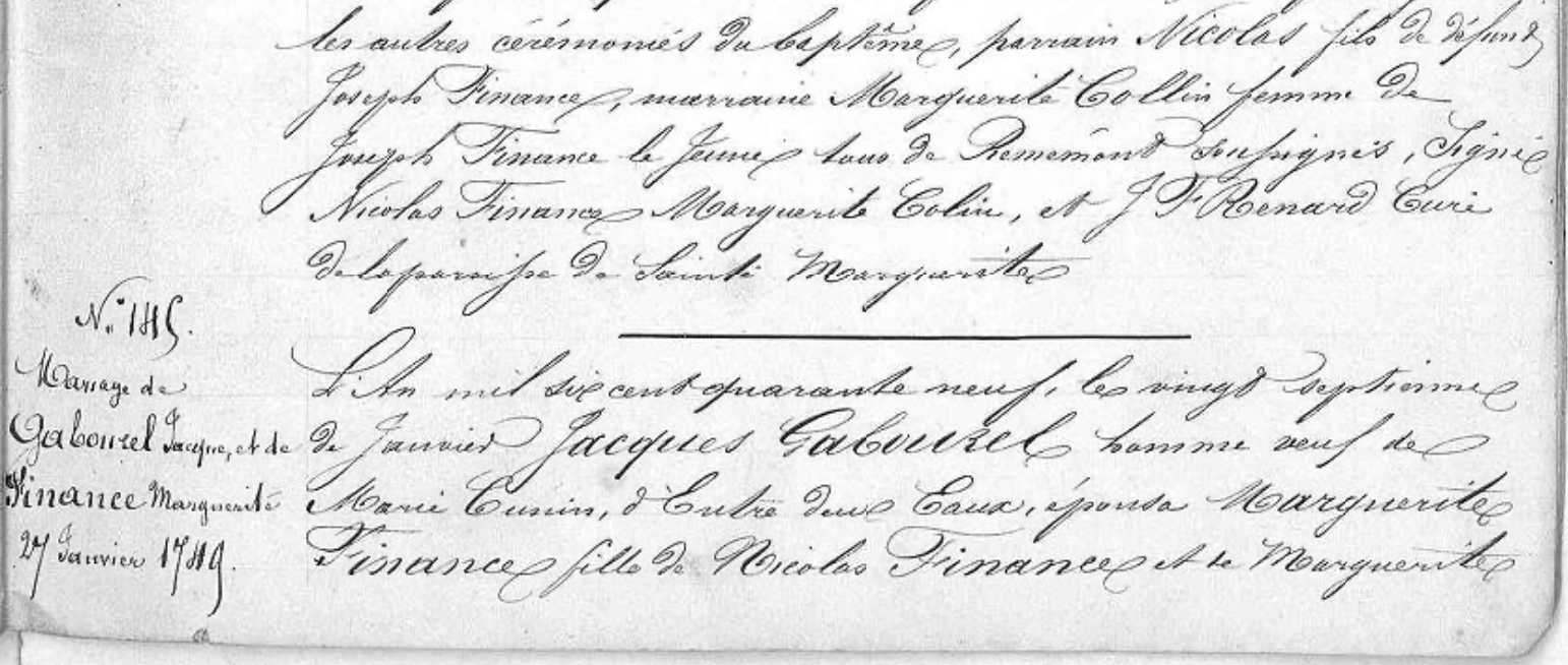 Jaque Gabourel Married 1749