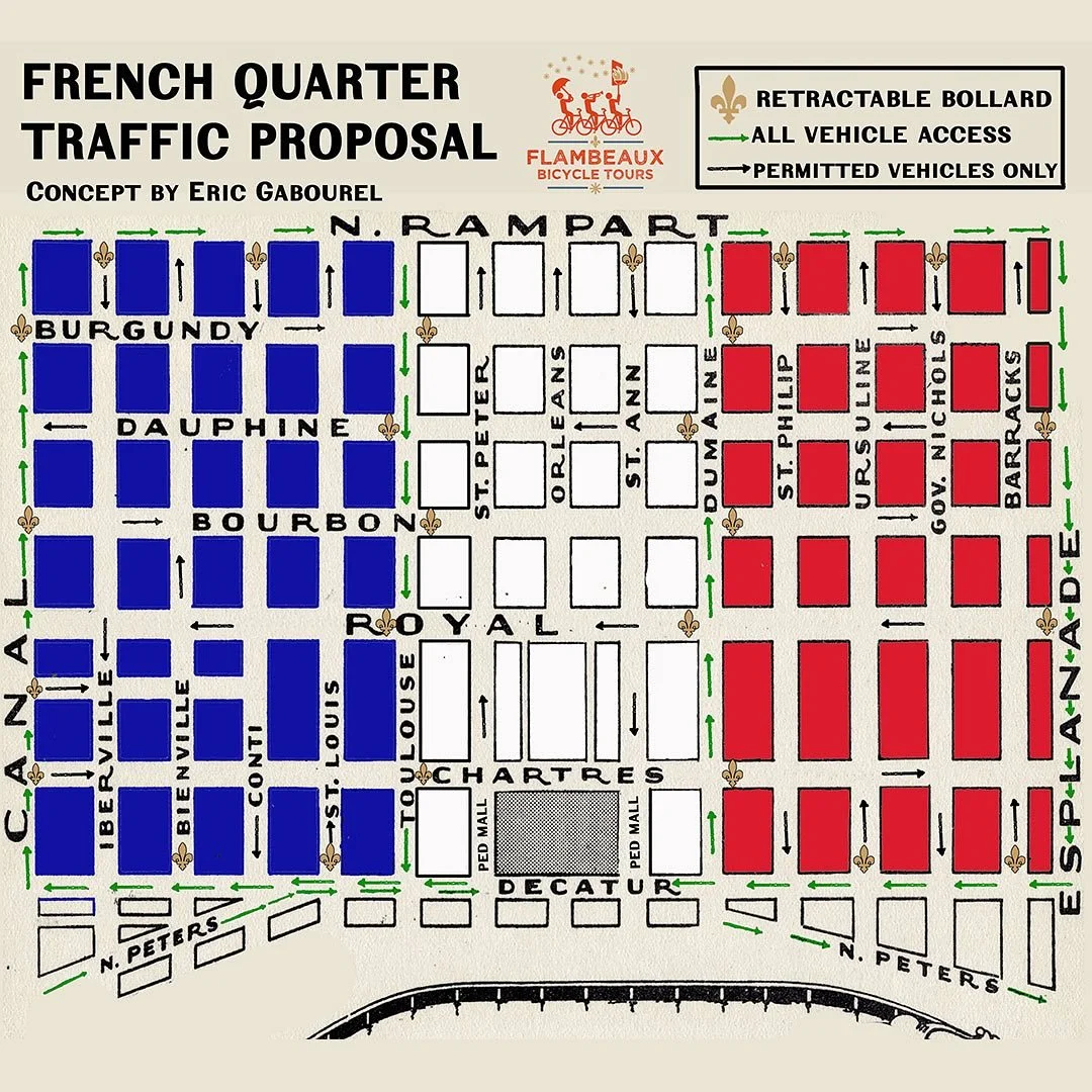 Please take a moment to read the proposal we&rsquo;ve developed and consider adding your name to our petition. 

The French Quarter has the potential to stand as a beacon among historic districts in the United States. Yet motor vehicle access continu