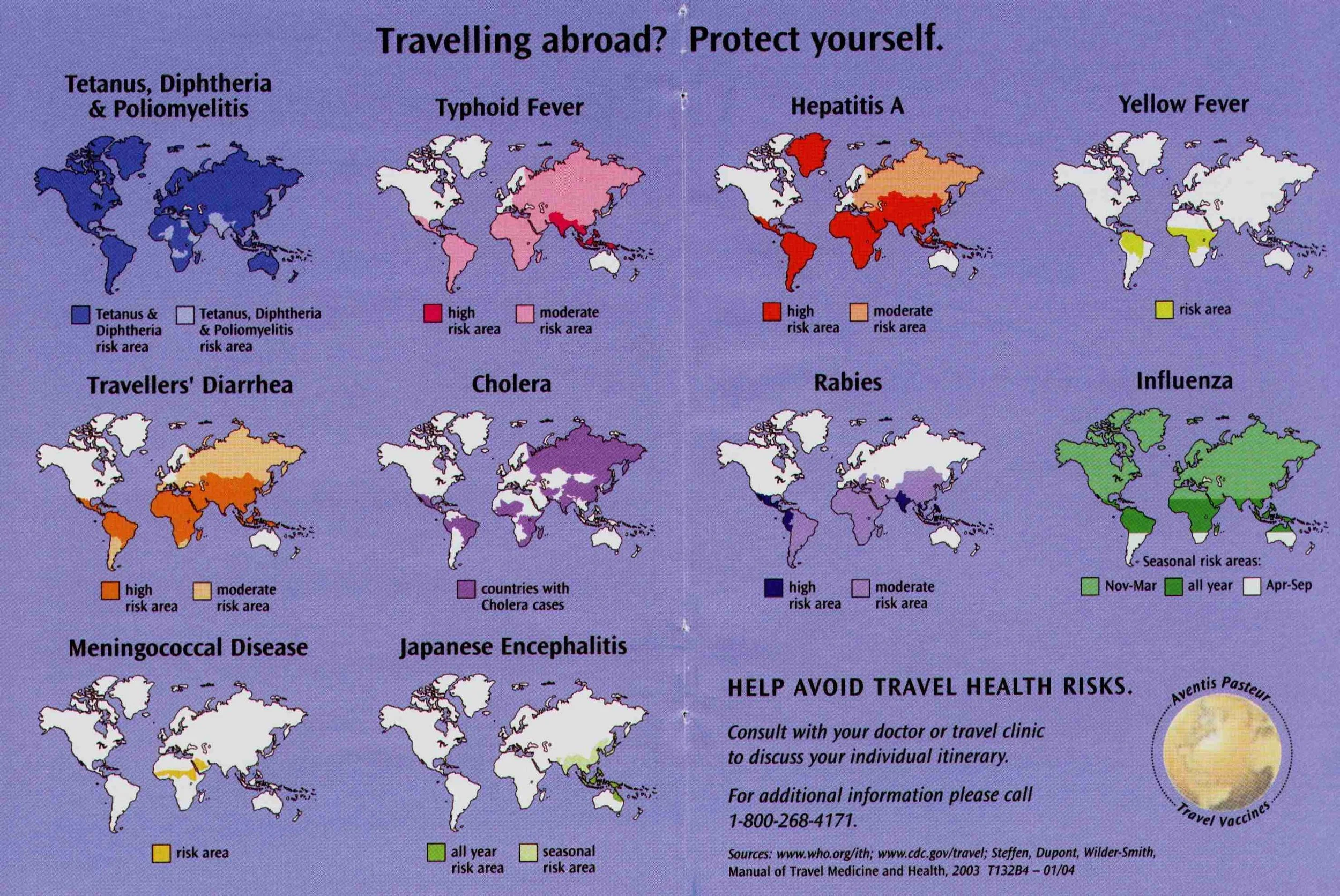 A general map of what diseases pose risk in what areas of the world.
