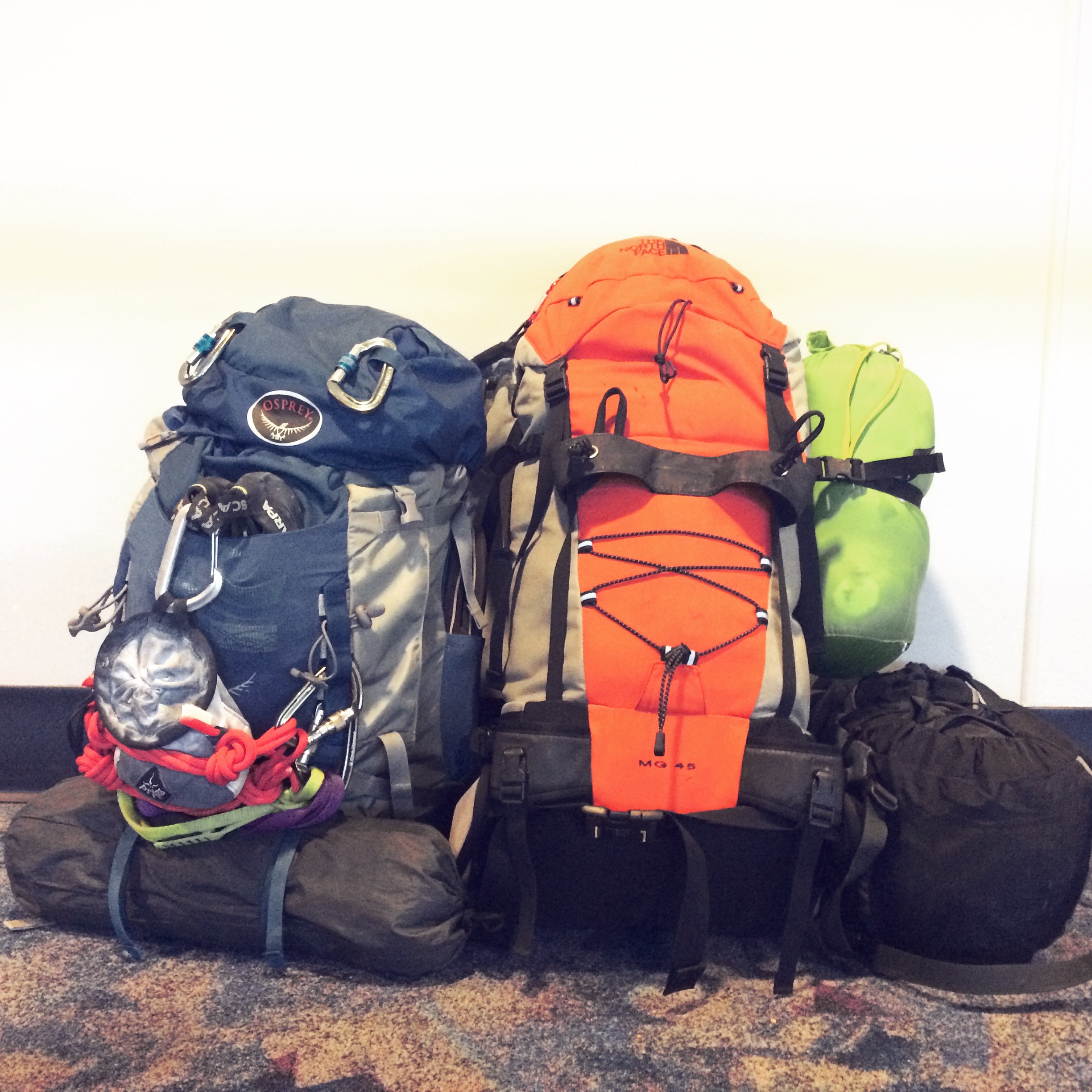Chris' 50L Osprey and my North Face MG45