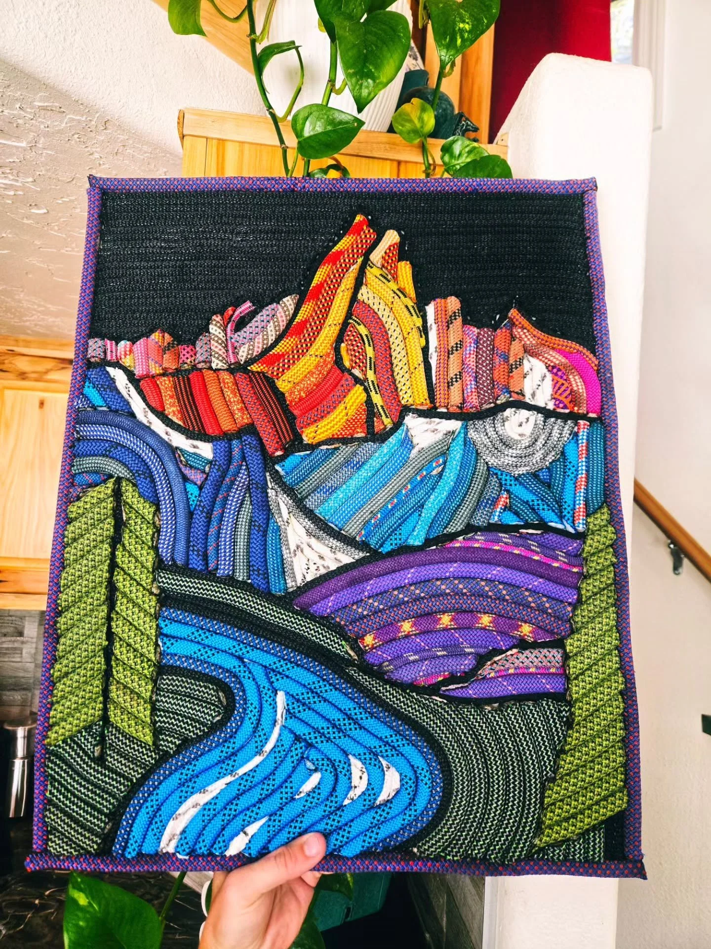 A closer look at the latest collage!
~AVAILABLE~
&bull;
#upcycled #scrapcollage #collage #upcycledart #maker #giftideas #sustainablegifts #alwaystheadventure #recycled #recycledrope #cancozy #upcycling #climbingcrafts #climbercrafts #gifts #ecofriend
