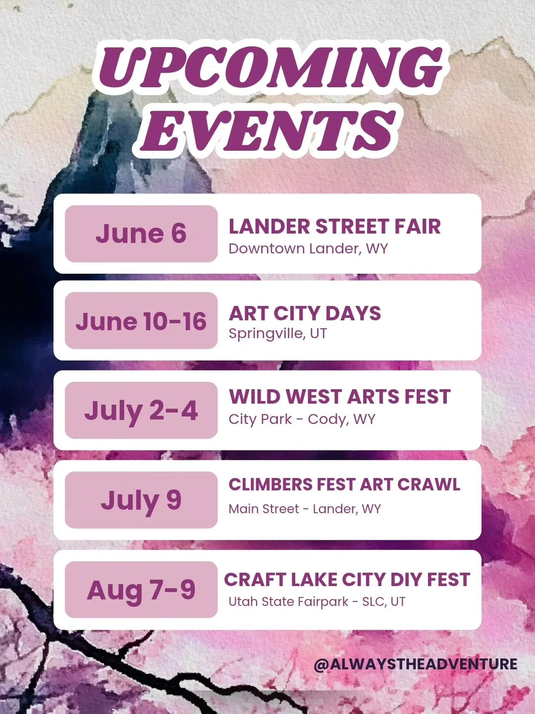 A lineup of our upcoming summer events so far! If you're in the area for any of these, stop by!
&bull;
&bull;
&bull;
#artmarket #upcycledart #artistsoninstagram #craftfairlife #artist