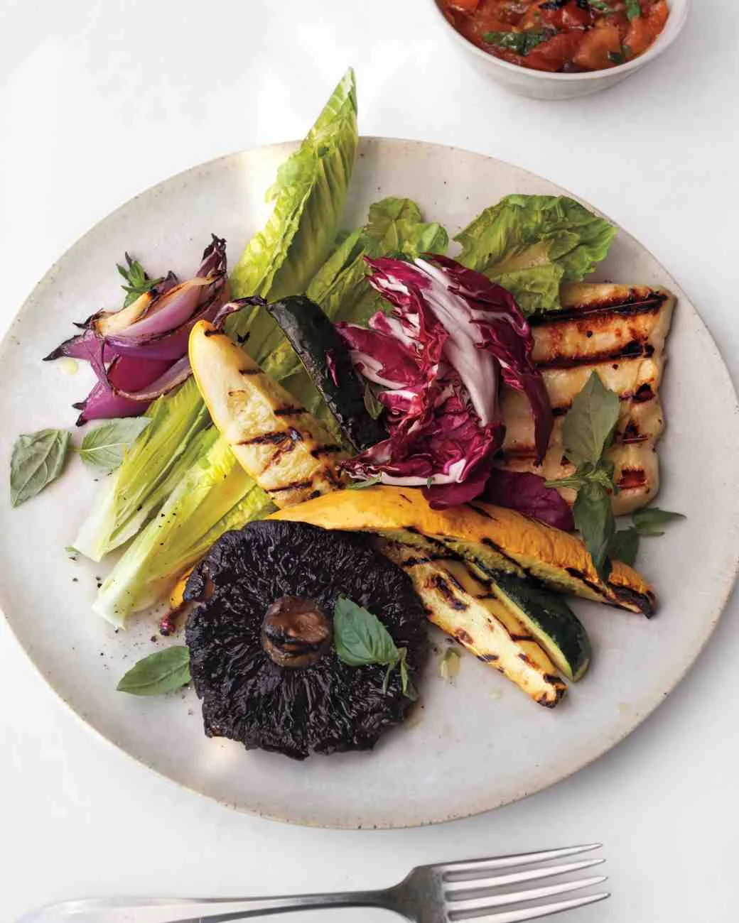   Grilled Vegetables and Halloumi Cheese with Charred Tomato Dressing    Martha Stewart Living  