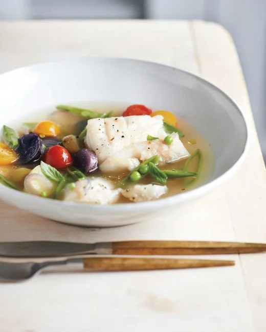   Poached Cod in Tomato Broth    Martha Stewart Living  