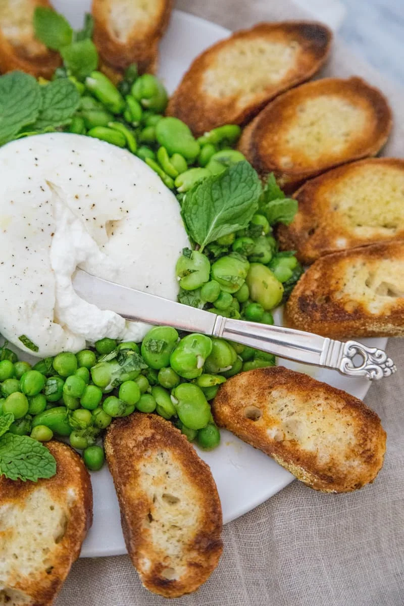   Fava Beans and Peas with Burrata  