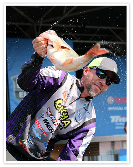 Bass Pro Aaron Martens uses one of the new Gamakatsu "G Finesse" hooks to put another beauty in his boat.