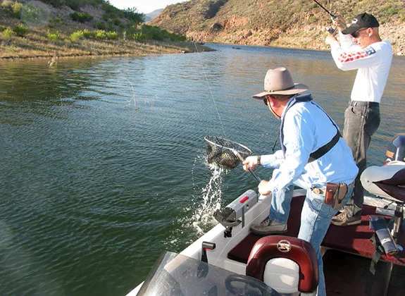 When you're fishing offshore, be prepared for big fish, and be ready to net your partner's fish.