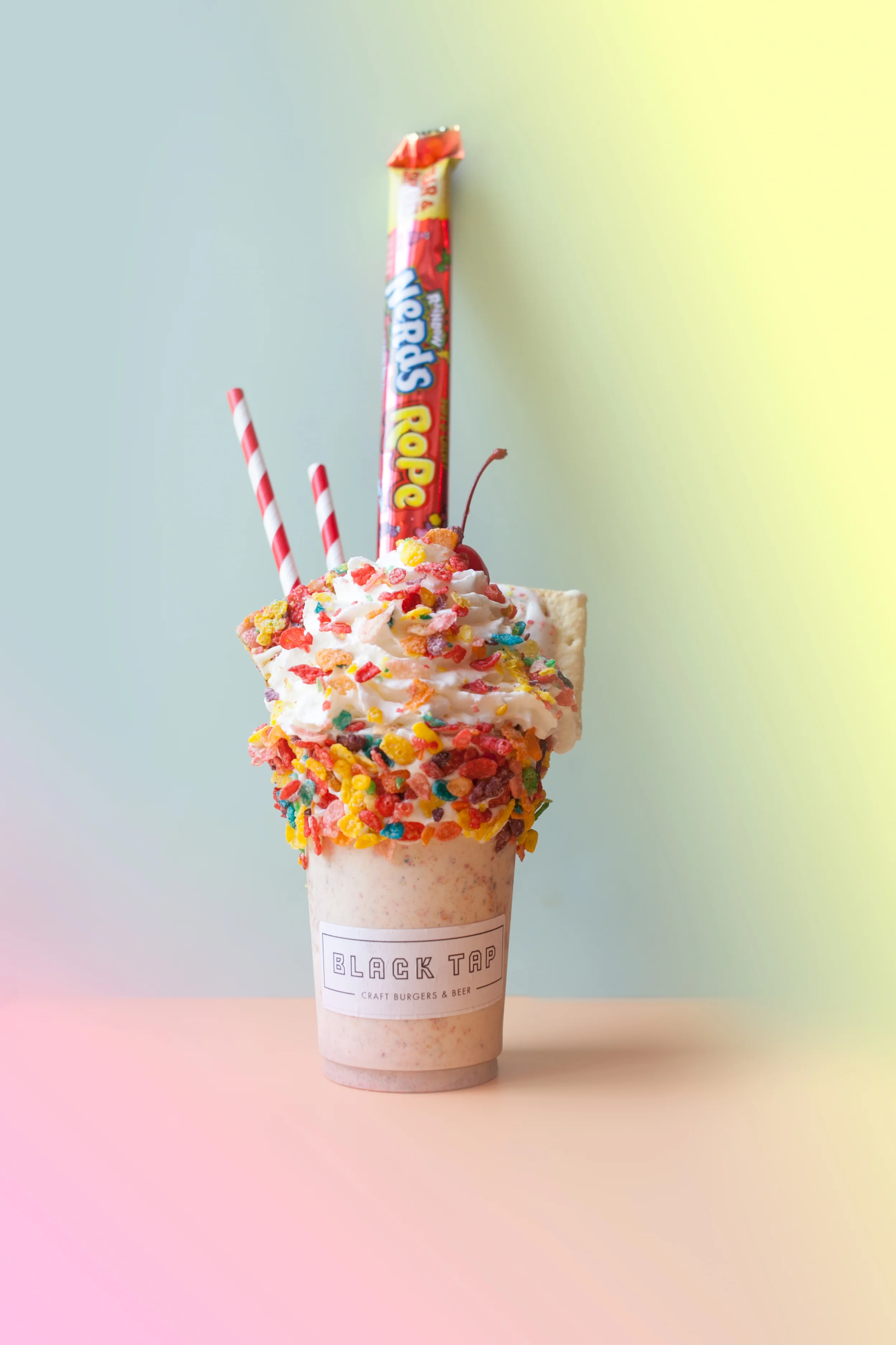 CRAZY SHAKES Black Tap Decadence on decadence on decadence is how we miiiiight describe Black Tap's infamous shakes. They'll be featuring a special version of their Bam Bam Shake which includes Fruity Pebbles, a pop tart, Nerds rope... just to name a few of the ingredients.
