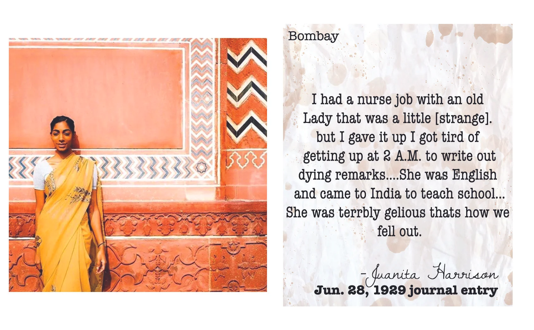 Teastained traveler Brienne Yvonne in Agra, India.