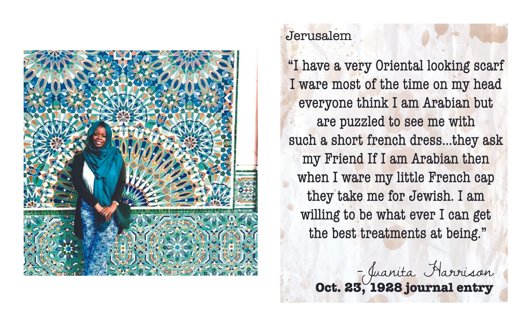 Teastained traveler Tola in Casablanca, Morocco.