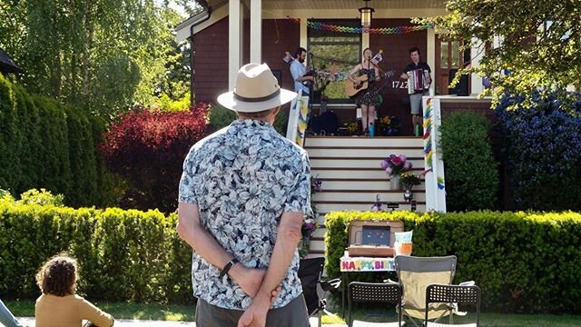 Last week we played our first concert for a live audience in ELEVEN WEEKS. We were able to do a physically-distanced concert for an audience of under 50 people outdoors, by playing on a porch and having the audience spread out over the lawns and boul