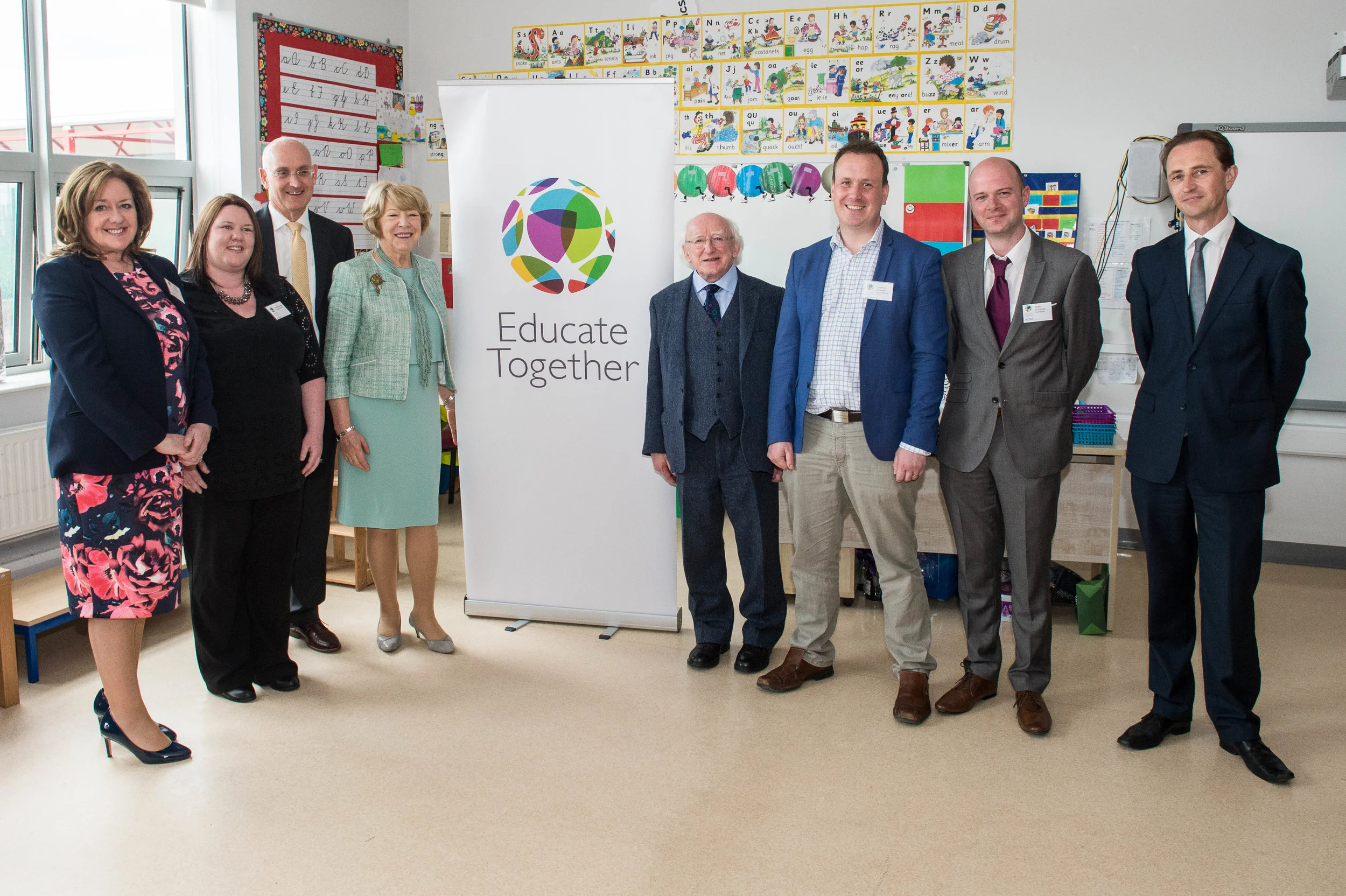 Colm with President Michael D. Higgins, his wife Sabina and the principals from Stepaside, Bremore and North Wicklow Educate Together Secondary Schools - all opening in 2016