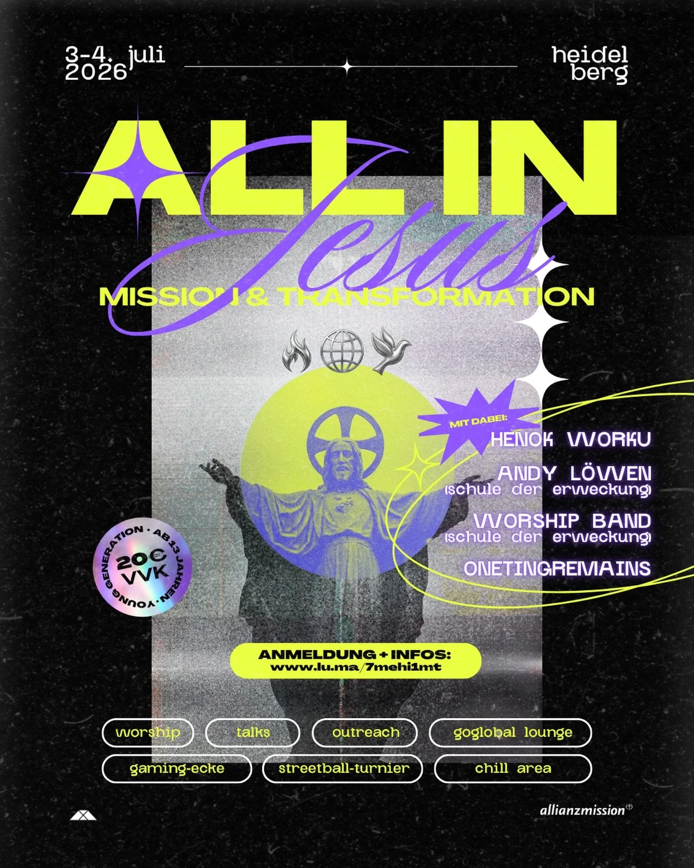 SAVE THE DATE 📅 

Im Juli haben wir was Gro&szlig;es geplant f&uuml;r die Young Generation. Freut euch jetzt schon auf Begegnung mit Jesus und eine super Zeit 🔥🕊️

Mit dabei sind unter anderem 
Die Schule der Erweckung
@henokworkuu 
@andy.loewen 
