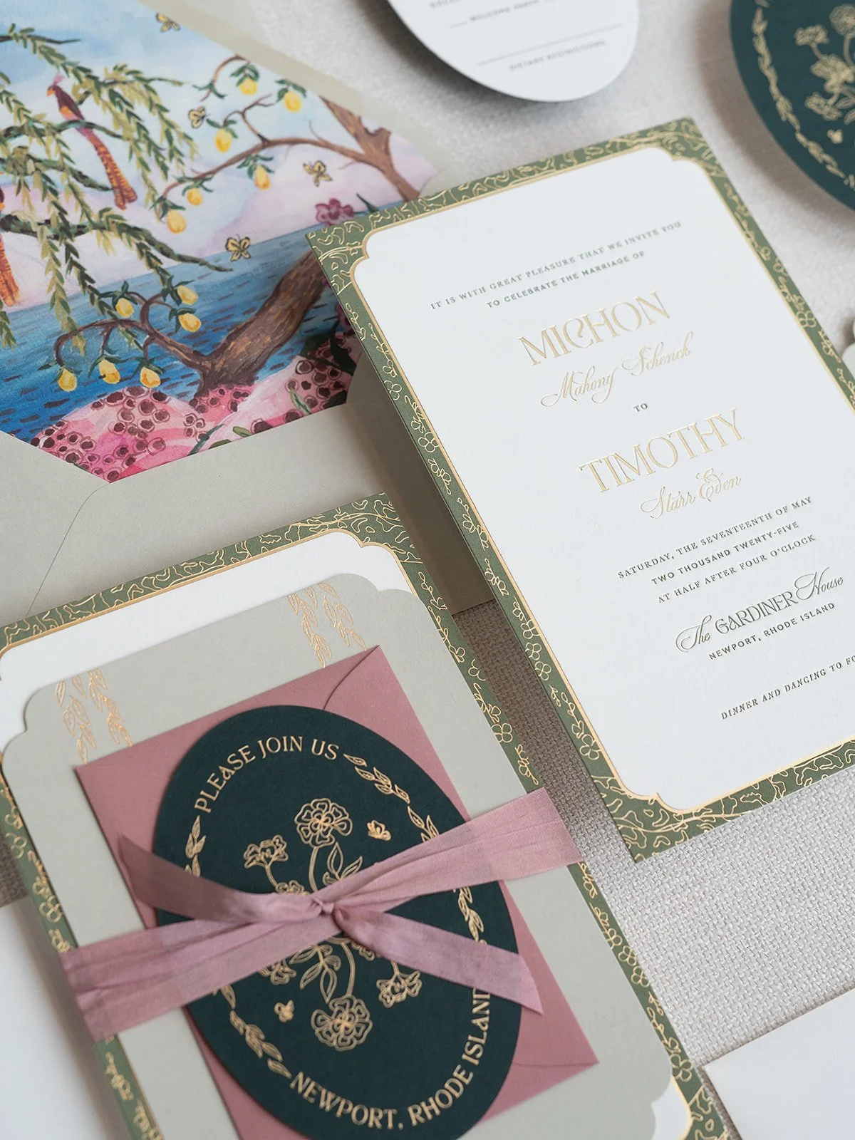 Champagne-and-Ink-Sage-Green-and-Gold_watercolor_wedding-invitation_oval-shape_Stephanie_Vegliante_Photography_Gardiner_House_Newport_Wedding.jpg.jpg