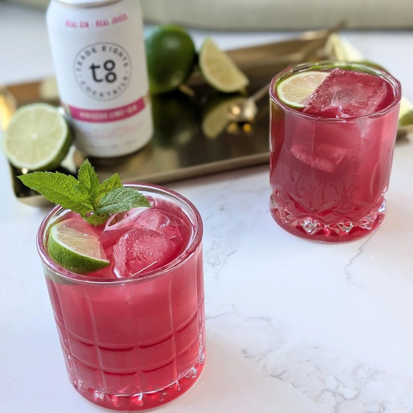 Just a couple of our Hibiscus Lime +Gin cocktails doing what they do best. Keeping things crisp, real, and delicious. 🍋&zwj;🟩🌺