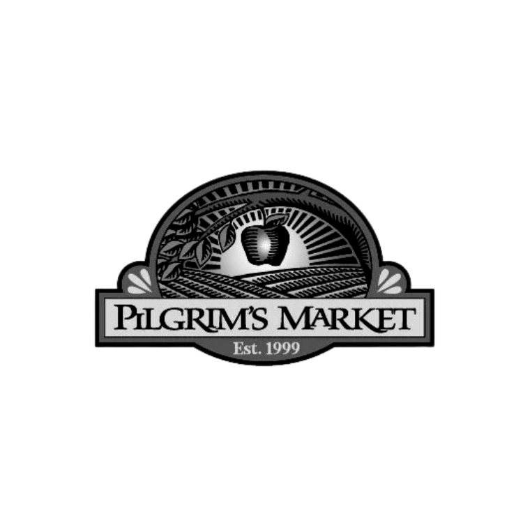 Pilgrim's Market logo with an emblem of wheat and a banner that says 'Pilgrim's Market Est. 1999'.